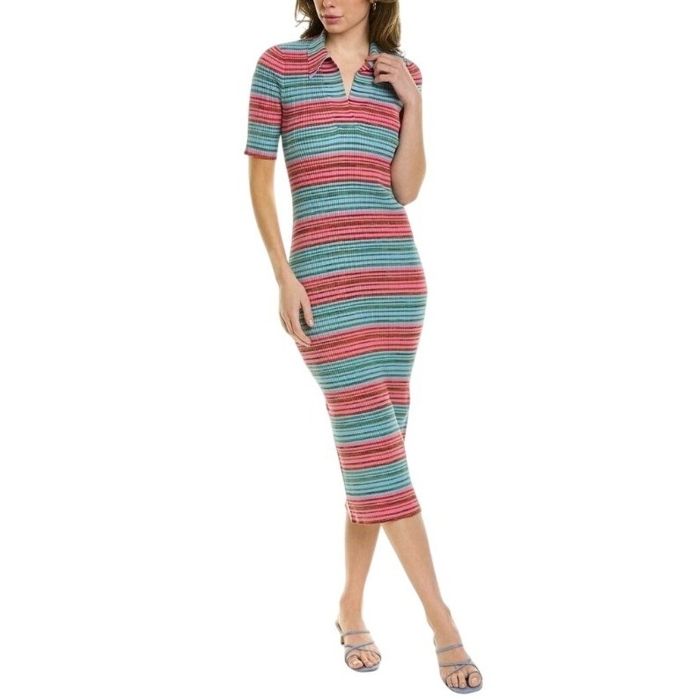 Derek Lam 10 Crosby Cianna Polo Striped Knit Pink Midi Dress Small Preppy Luxury